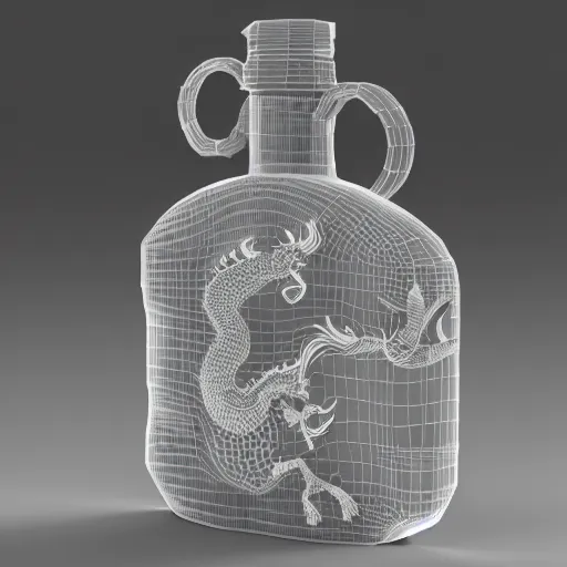 Prompt: transparent ancient boar flask with a Chinese dragon, raytracing, orthographic 3d rendering, octane render