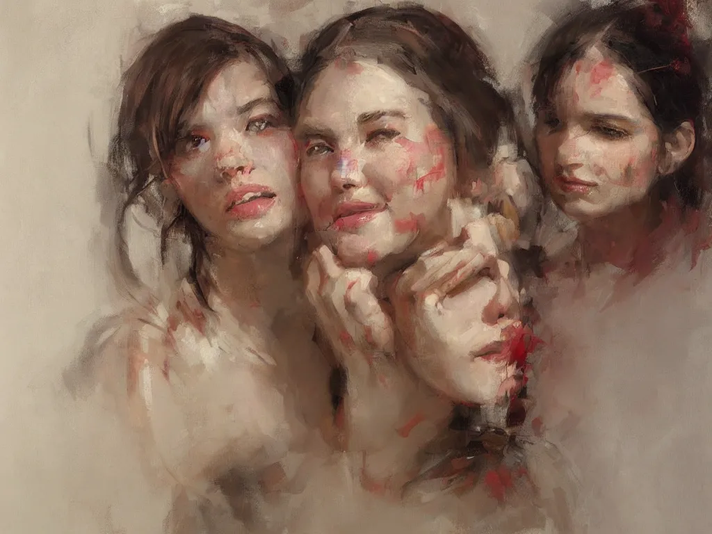 Prompt: spontaneous unfinished romantic portrait under painting, beautiful juicy brush strokes, by richard schmid and sargent, red, trending on cgsociety