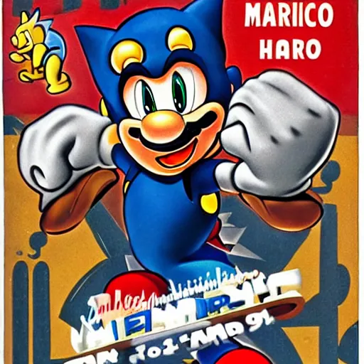 Image similar to 1940s disney film about super mario and sonic the hedgehog