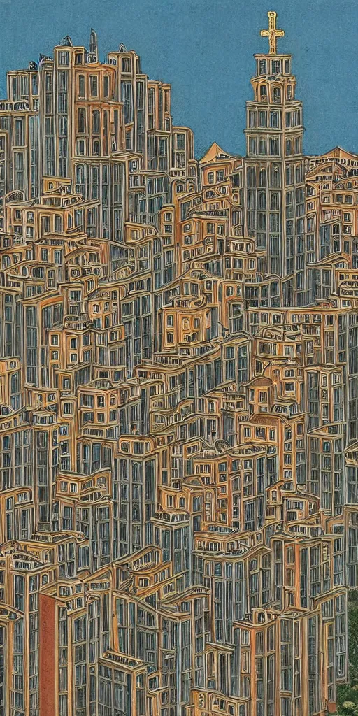 Image similar to orthodox icon about city in gdr brutalism architecture buildings