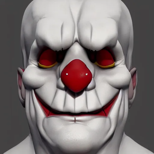 Image similar to 3d sculpt of an evil clown face with bat wings, skull, artstation, digital illustration