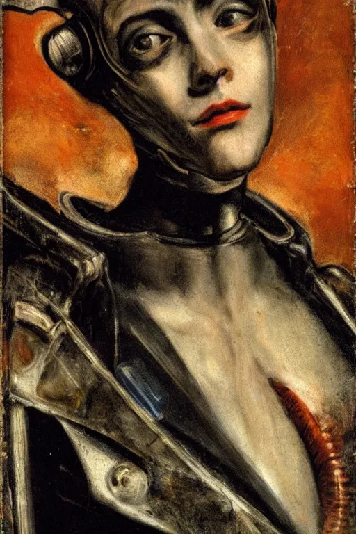 Image similar to a close - up portrait of a cyberpunk cyborg girl, by el greco, rule of thirds