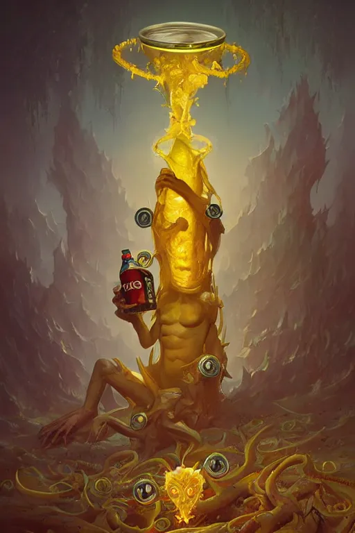 Image similar to Hastur drinking a can of Natural Light Beer, character art, concept art, painting by Peter Mohrbacher, the king in yellow