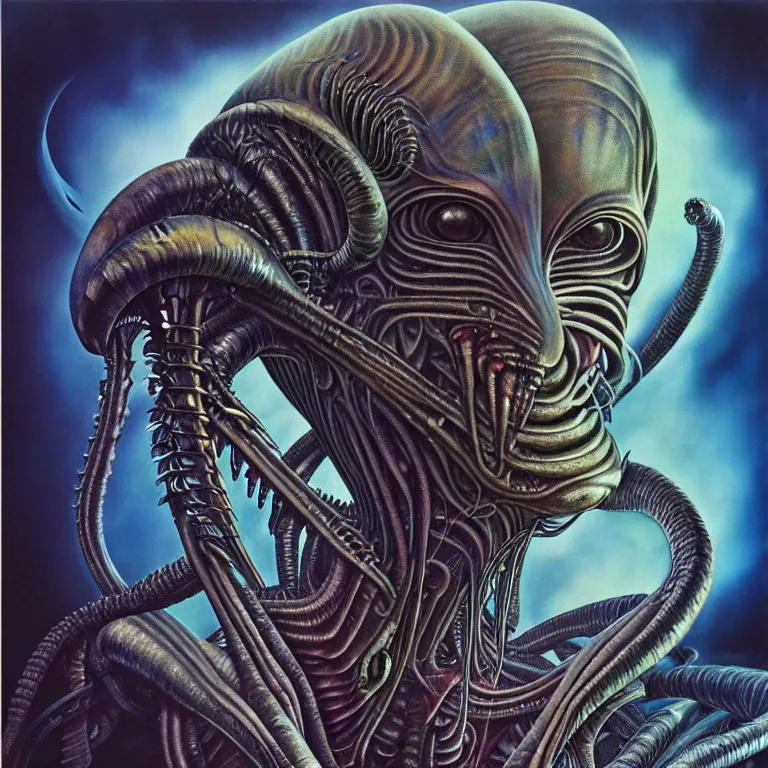 Prompt: album cover art of a beautiful woman captured, alien, lovecraftian, mutation, giger. airbrush, high detail.