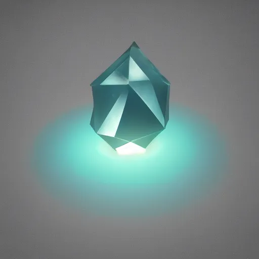 Image similar to subtle glowing crystal, 3d render, resting on the ground of a cerulean cave, walls of ice and bone, realistic, anime inspired, high octant render, smooth lighting,