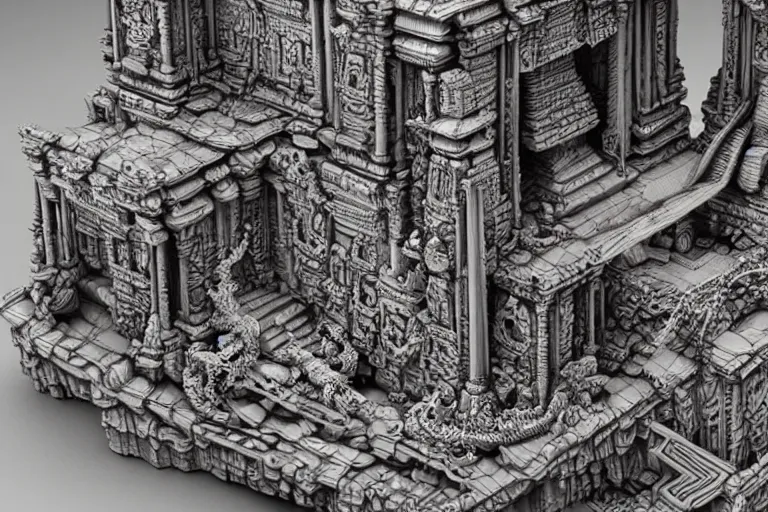 Prompt: an intricate 3d sculpture of a psychedelic temple by kris kuksi