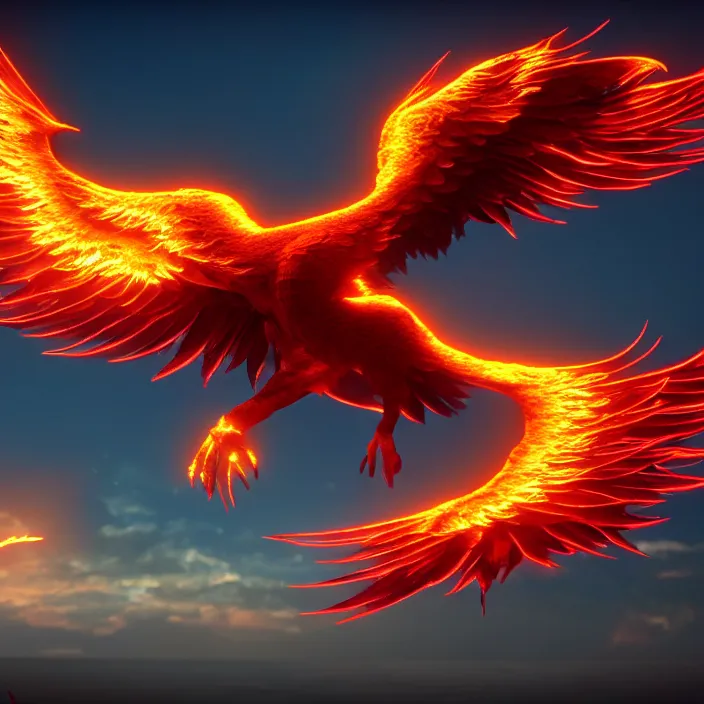 Image similar to phoenix rising, rebirth, high - quality, ultra detailed, cinematic lighting, 8 k, cgi