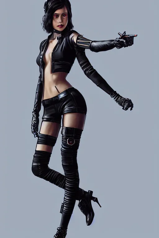 Prompt: full body photo of a gorgeous young woman wearing a cyberpunk outfit in the style of stefan kostic, realistic, sharp focus, 8k high definition, insanely detailed, intricate, elegant, art by stanley lau and artgerm