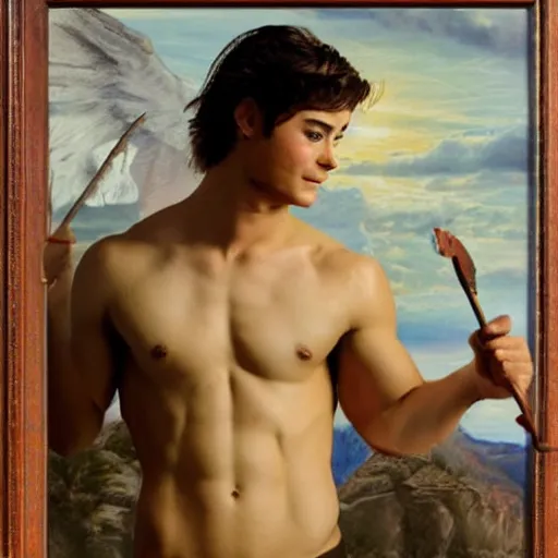 Image similar to Zach efron as a Greek god, anatomy painting