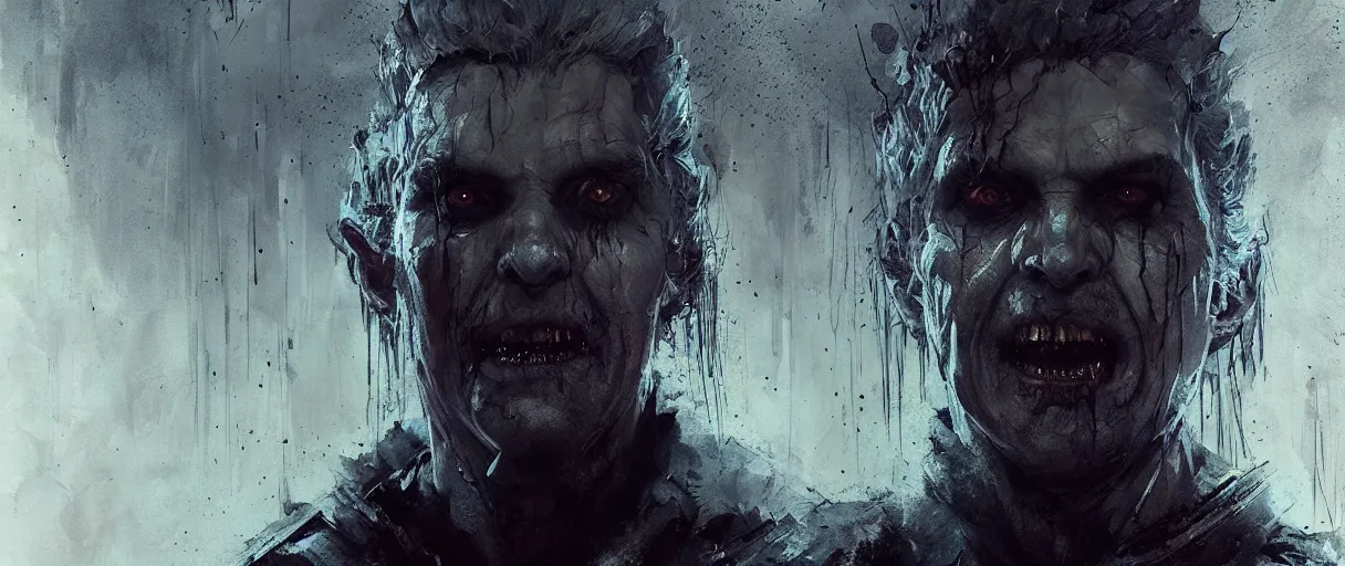 Image similar to portrait of the unseen elder vampire from witcher 3 by emil melmoth zdzislaw beksinki craig mullins yoji shinkawa realistic render ominous detailed photo atmospheric by jeremy mann francis bacon and agnes cecile ink drips paint smears digital glitches glitchart