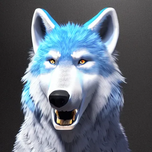 Prompt: a giant blue wolf with a white main and two unicorn horns, a white star shape on his forehead, yellow eyes, beautiful, ultra realistic, great wolf, unreal engine 5, dynamic lighting, highly detailed, lightning around