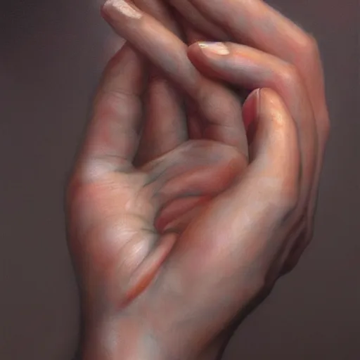 Image similar to hands by annie ralli art, artgem, fullshot, color painting, hyperrealistic, concept art, oil painting, masterpiece, concept art, trending on deviantart, realistic and detailed face, highly detailed, high quality, 8 k, soft lighting, fancy colors, fantasy, cinematic, high coherence