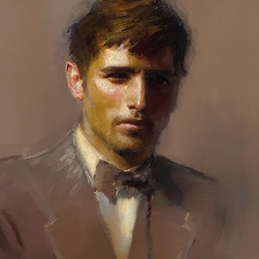 Image similar to a man with a crew cutl haircut, painting by Gaston Bussiere, Craig Mullins