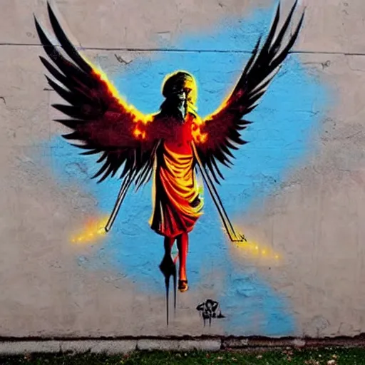 Image similar to Phoenix, street art by bansky