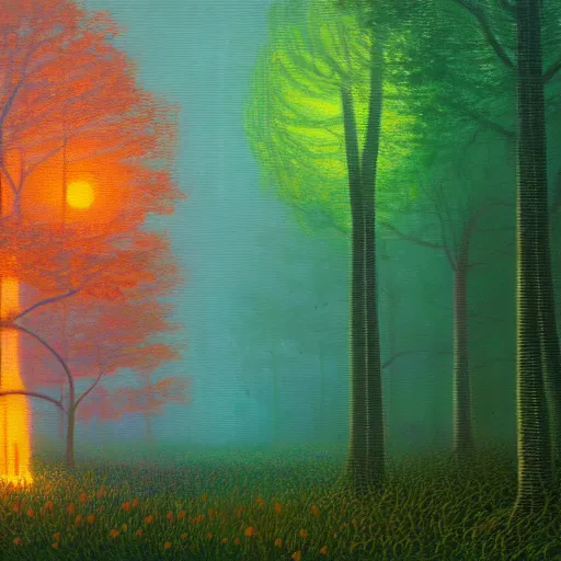 Prompt: A glowing forest by Simon Stålenhag and Claude Monet