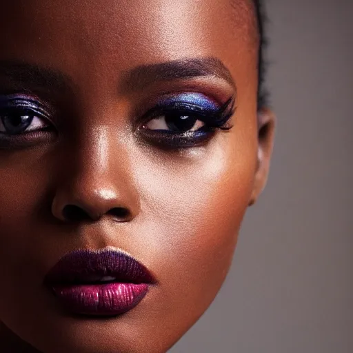 Image similar to Photo of an African fashion model, bold, self-confidence, cinematic, light makeup focus