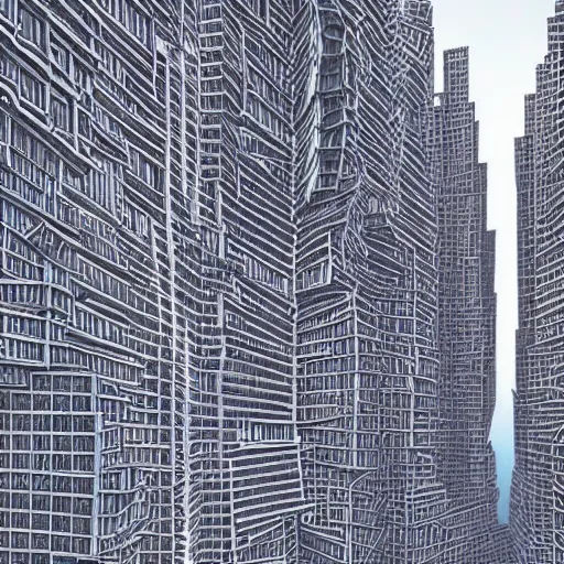 Image similar to ear 2100 soviet cyberpunk buildings by Escher 8k hd hyperreality detailed architecture unnatural angles intertwined