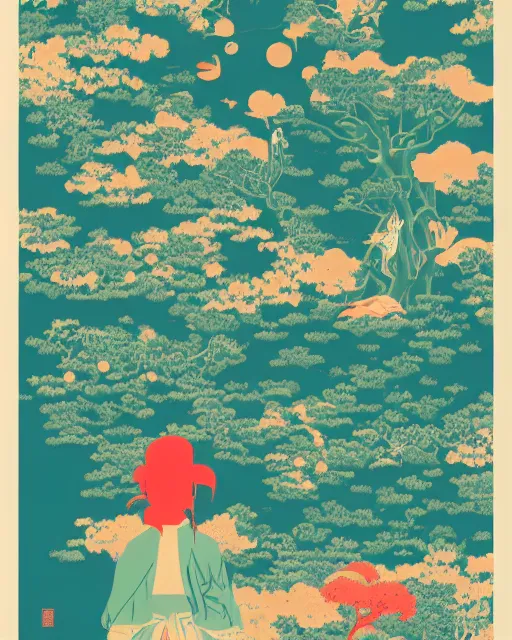 Image similar to highly creative award winning poster art collage to promote a TV series about discovering the wonders of the Japanese countryside, risograph