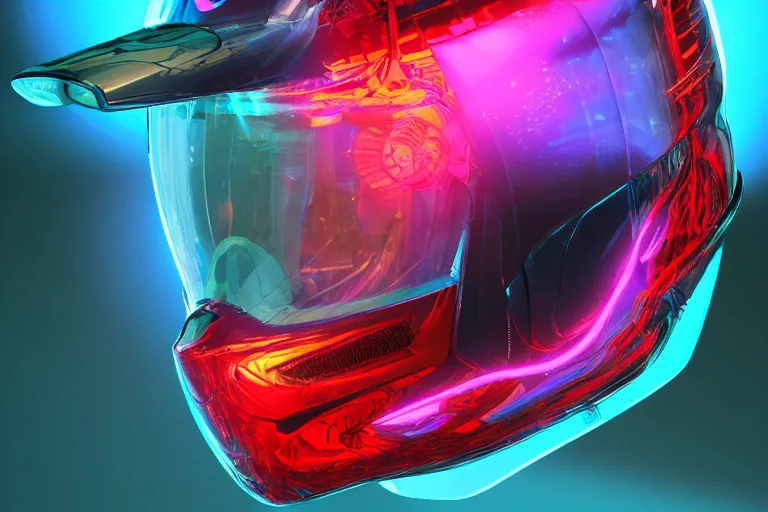 Prompt: futuristic fluid aquamarine cyber helmet visor, intricate, glowing, eyecandy, colorful, 3 d, octane render, photorealistic, modern, warp, gi joe style,