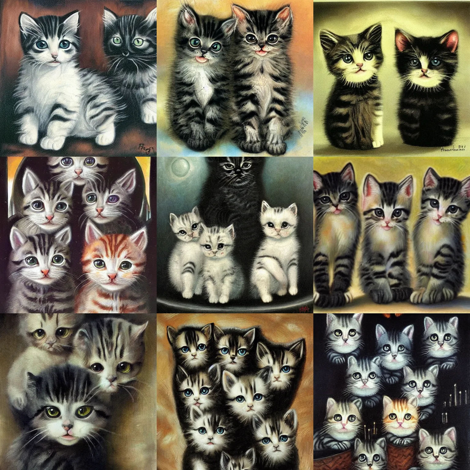 Prompt: cute kittens, painting by HR Giger