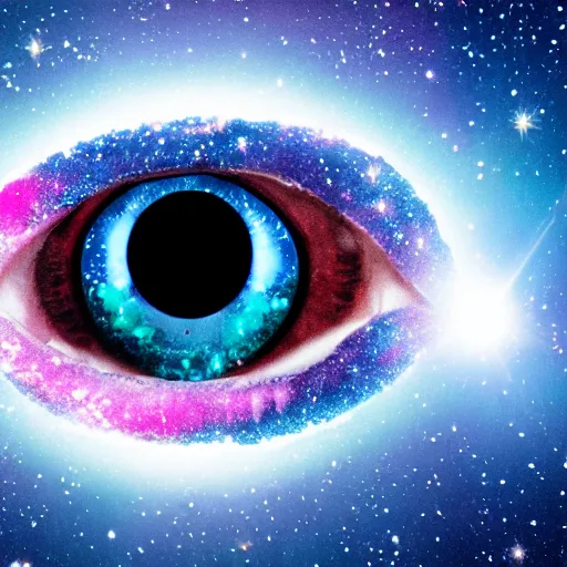 Image similar to blue baby eye with galaxy exploding inside it, 4 k