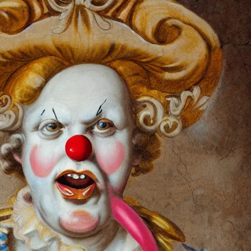 Image similar to baroque rococo fresco of a clown high detail