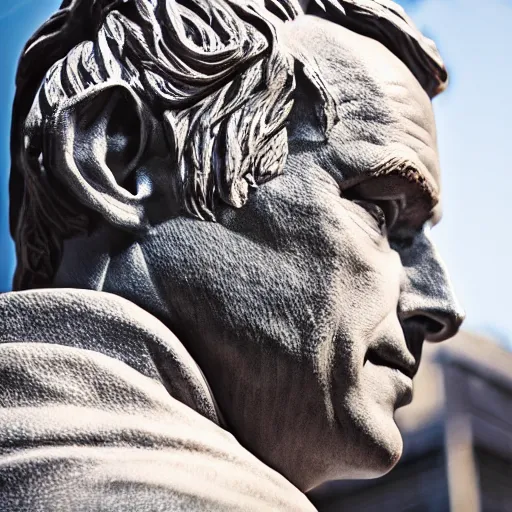 Image similar to a statue of a bust of saul goodman, photography, filmic, cinematic, dramatic, glamor shot, portrait