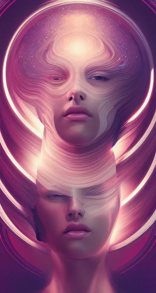 Prompt: art deco close up portait of head surrounded by spheres, like a dream digital painting cinematic dramatic fluid lines otherworldly vaporwave interesting details epic composition by artgerm