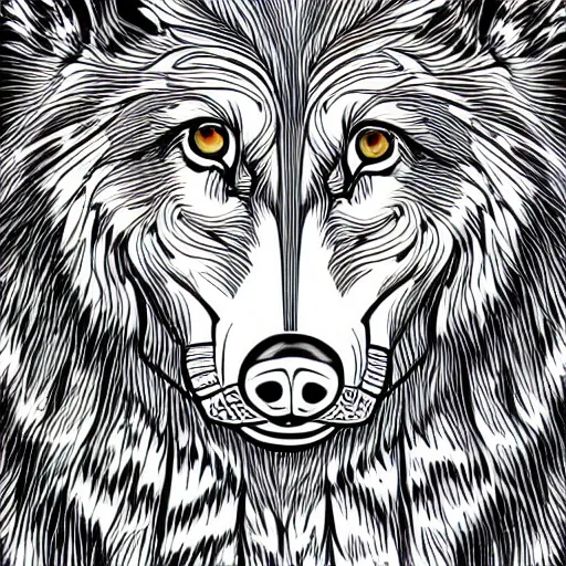 Image similar to professional line art of a wolf, high quality, HD, 8K, award-winning