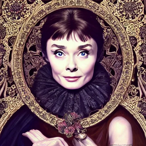 Image similar to audrey hepburn in an epic victorian novel, inside an ornate castle, intricate, elegant, highly detailed, digital painting, artstation, matte, illustration, art by artgerm, greg rutkowski, loish, rhads, ferdinand knab, makoto shinkai, lois van baarle, ilya kuvshinov, rossdraws, tom bagshaw