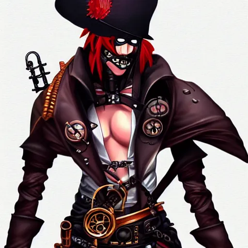 Image similar to Steampunk robot ninja pirate vampire, by Artgerm