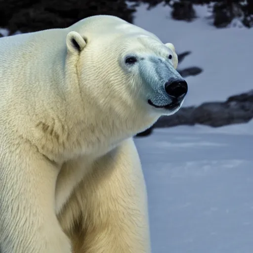 Prompt: a polar bear riding biden