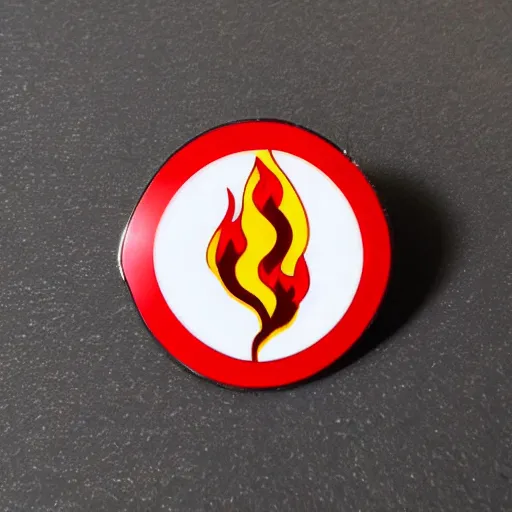 Image similar to a retro minimalistic rhombus enamel pin of a retro minimalistic clean fire warning label, smooth curves