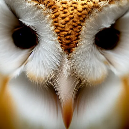 Image similar to a close up portrait of a barn owl's face altered by sickness