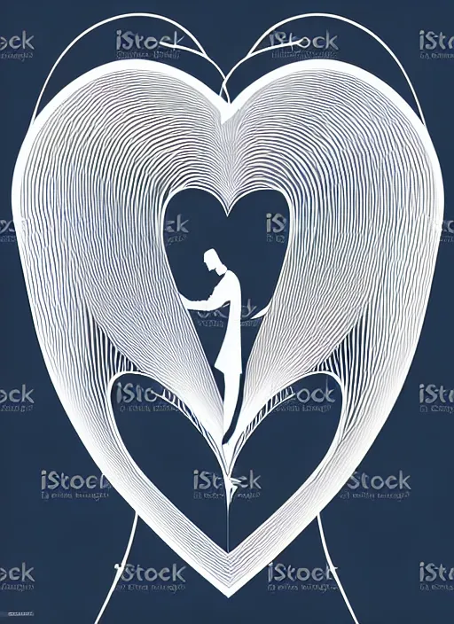 Image similar to vector art by santiago calatrava, perfectly centered symmetrical balanced male and female portrait of man and woman in love sharing one heart. high coherence ; fractal geometrical 8 k ultra hd