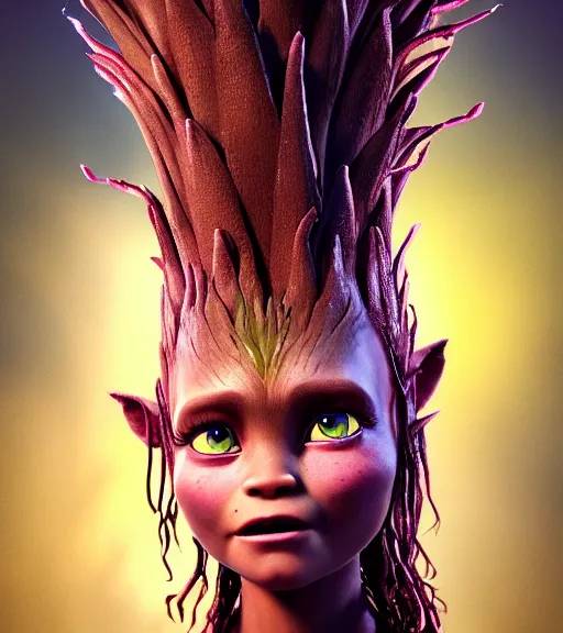 Prompt: an epic fantasy comic book style portrait painting of an extremely cute and adorable very beautiful pineapple dryad groot halfling cat na'vi from avatar, character design by mark ryden and pixar and hayao miyazaki, unreal 5, daz, hyperrealistic, octane render, cosplay, rpg portrait, dynamic lighting, intricate detail, harvest fall vibrancy, cinematic