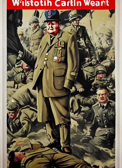 Image similar to winston churchill captain england standing on a pile of defeated, beaten and broken german soldiers. captain england wins wwii. brittish wwii propaganda poster by james gurney and pixar. overwatch.