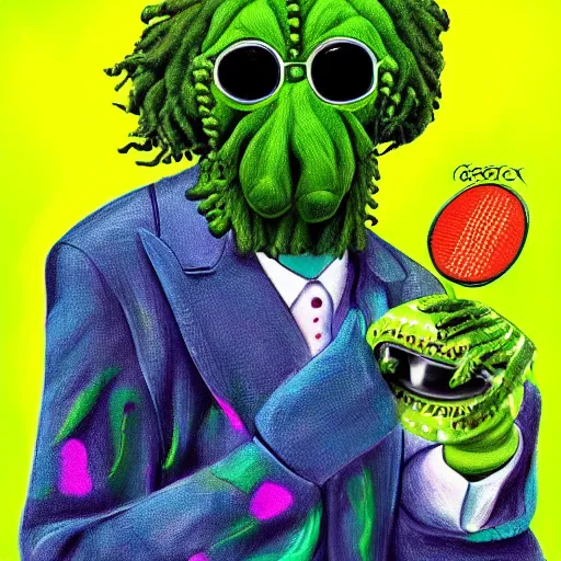 Image similar to snoop dogg tennis ball monster ,tennis ball, colorful, digital art, fantasy,chalk, magic, trending on artstation, ultra detailed, professional illustration by Basil Gogos