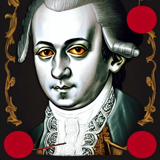 Image similar to Mozart with bloodshot eyes holding a joint digital art