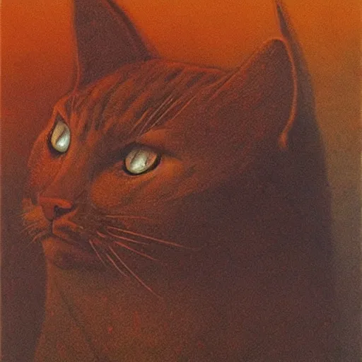 Prompt: Beksinski painting of a cat