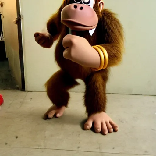 Prompt: donkey kong as a real person