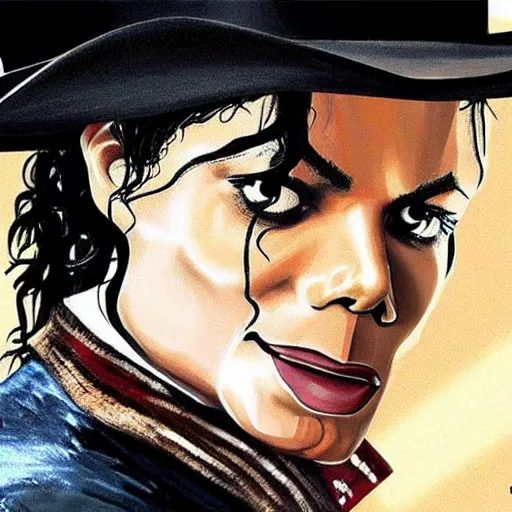 Image similar to michael jackson in the style of red dead redemption video game