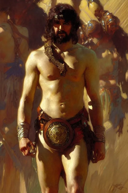 Image similar to male, gladiator, painting by gaston bussiere, craig mullins, greg rutkowski, alphonse mucha