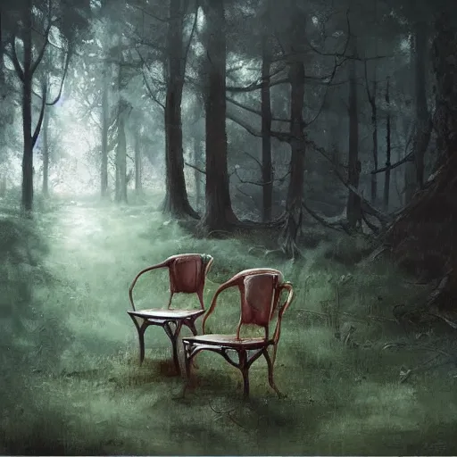 Prompt: realistic chair in the forest wenjun lin
