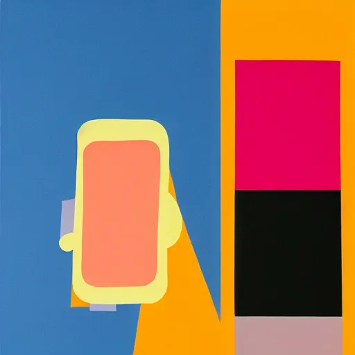 Image similar to A phone, painting in the style of Sophie Taeuber-Arp and Gary Hume and Tatsuro Kiuchi, flat colour-block style, geometric abstraction, earthy light pastel colours