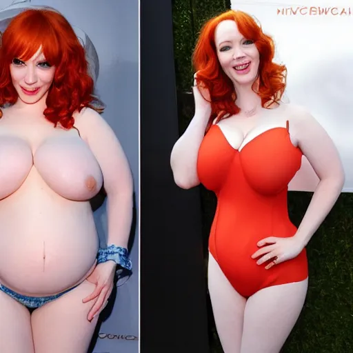 Prompt: Christina Hendricks showering body with baby, body, realistic,