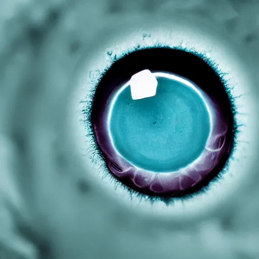 Prompt: eyeball underwater, award winning cyan and white photography, high contrast, high definition