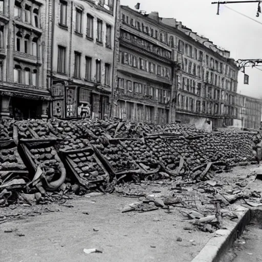 Image similar to Minions barricade themselves on Berlin preparing for the defense of the city against the soviets, Berlin's last stand, second world war, 1945, award winning, historical footage