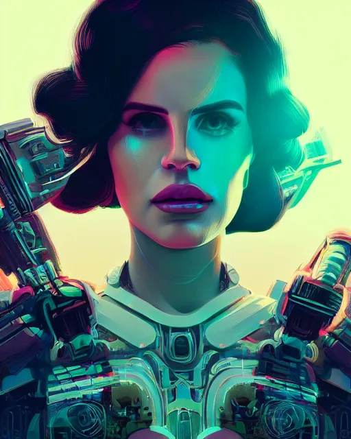 Image similar to portrait of lana del rey as a cyborg. intricate abstract. intricate artwork. by tooth wu, wlop, beeple, dan mumford. octane render, trending on artstation, greg rutkowski very coherent symmetrical artwork. cinematic, hyper realism, high detail, octane render, 8 k, iridescent accents