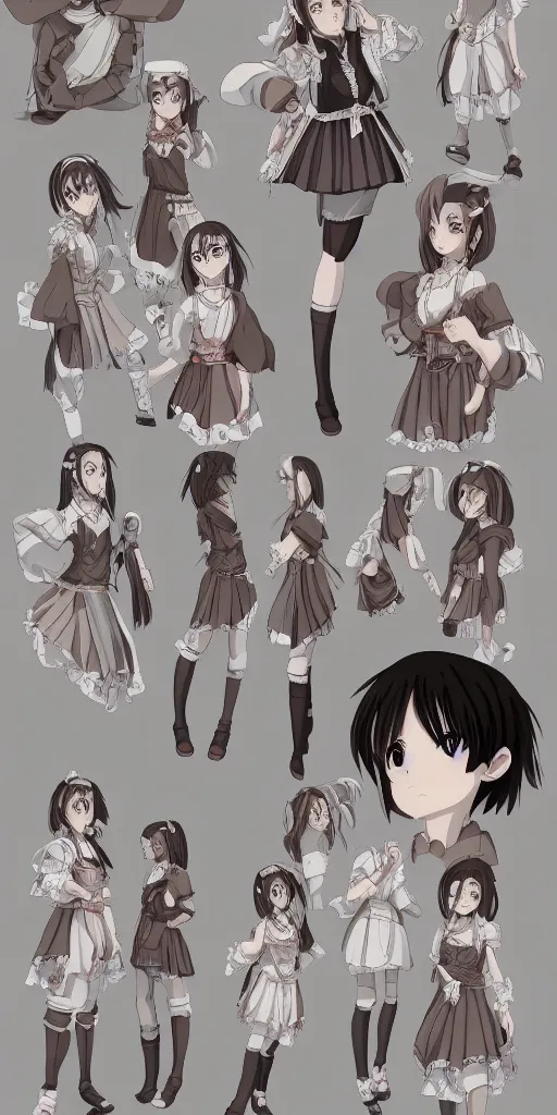 Prompt: Reference sheet for a narcoleptic and sleepy girl, in the style of anime, RPG maker, renaissance style, extremely detailed clothing, extremely detailed face and eyes, 4k, 8k, HDR, beautiful